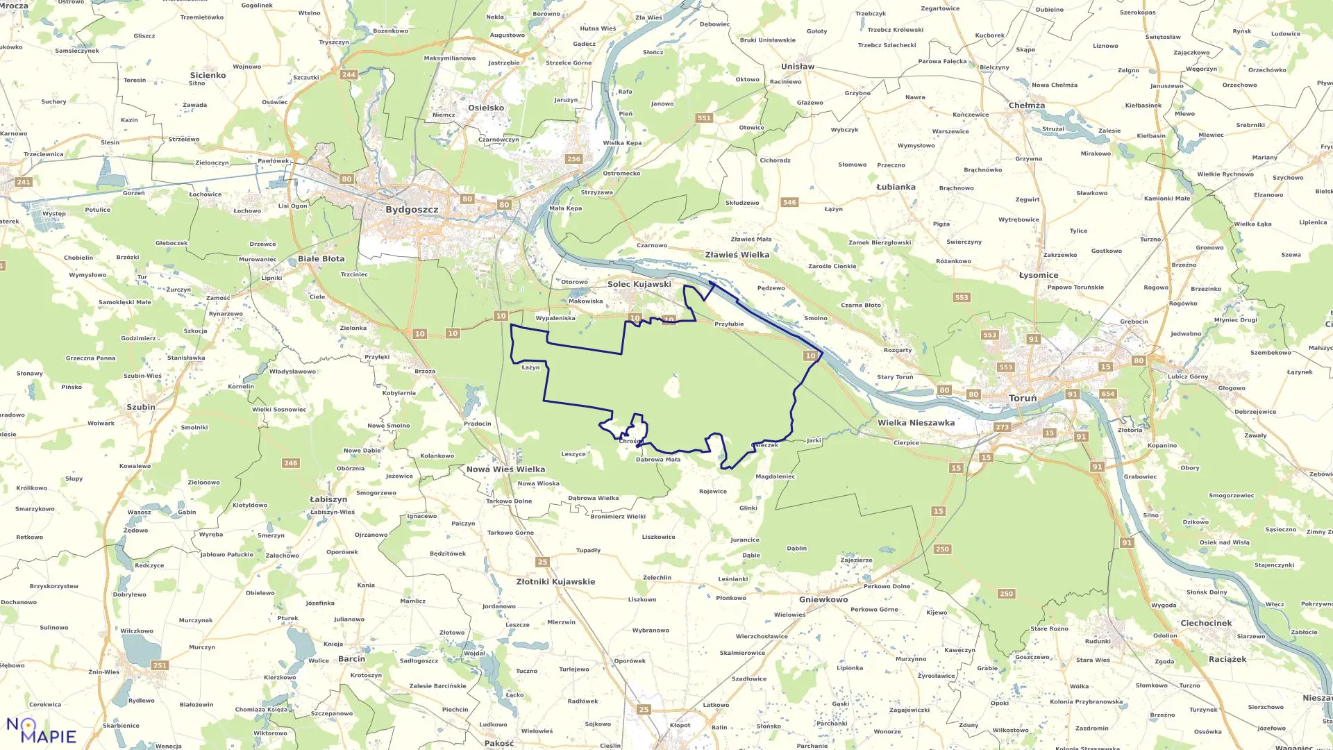 Mapa obrębu Przyłubie w gminie Solec Kujawski